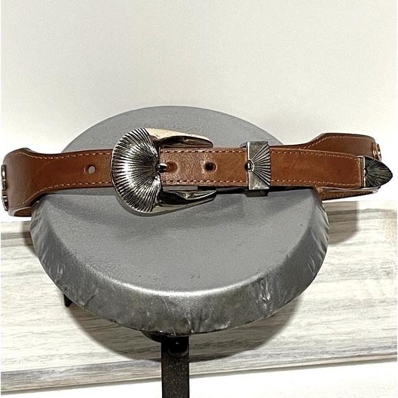 Silver Creek Collection Brown Leather Silver Charm Western Belt Size Small - Picture 3 of 16